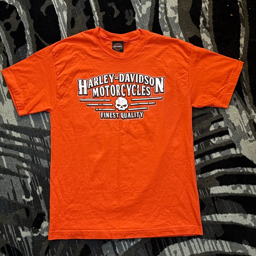 Harley-Davidson Orange Logo Skull Short Sleeve Tee